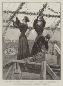 Le prince héritier et la princesse nouvellement mariés de Roumanie à Bucarest, décorant la gare - Henry Charles Seppings Wright